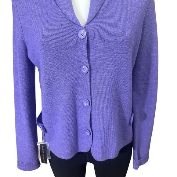 Sarah Spencer Merino Wool Purple Shawl Neck Button Down Cardi‎ Sweater sz M New - Picture 3 of 10